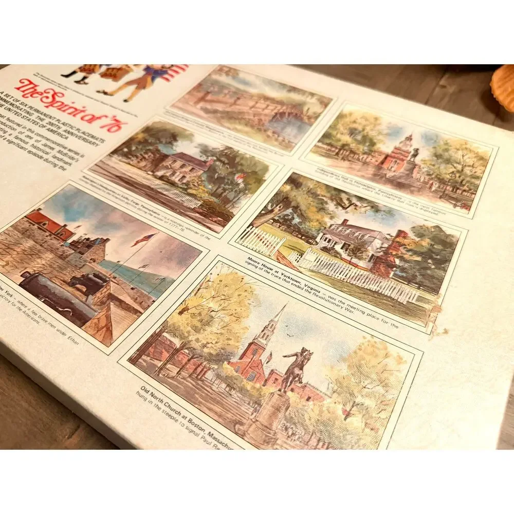 6 Plastic coated PLACEMATS 1776‎ Bicentennial SPIRIT OF '76 - Rosetta Valone